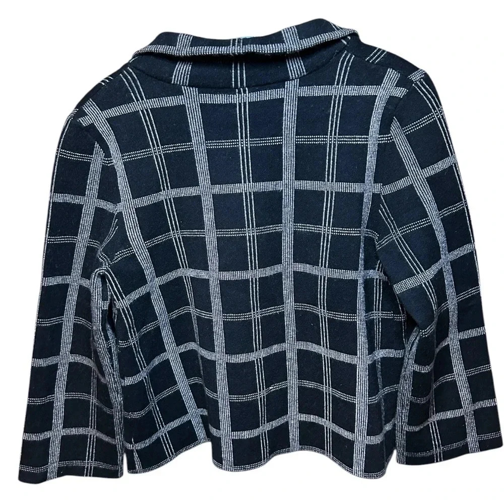 ANTHROPOLOGIE Moth Black Windowpane Plaid Knit Sweater Blazer Women’s Small - Picture 2 of 10